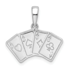 De-Ani Sterling Silver Rhodium-plated Polished 4 Aces Good Luck Playing Cards Pendant
