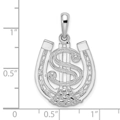 De-Ani Sterling Silver Rhodium-Plated Polished Dollar Sign In Horse Shoe Pendant
