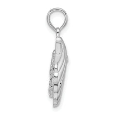 De-Ani Sterling Silver Rhodium-Plated Polished and Textured Shell / Sea Horse Pendant
