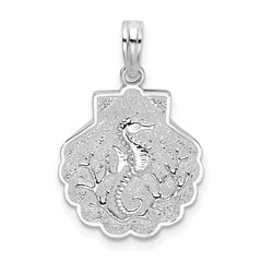 De-Ani Sterling Silver Rhodium-Plated Polished and Textured Shell / Sea Horse Pendant