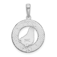 De-Ani Sterling Silver Rhodium-Plated Polished Barbados with Map Circle Pendant