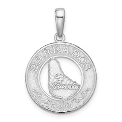 De-Ani Sterling Silver Rhodium-Plated Polished Barbados with Map Circle Pendant