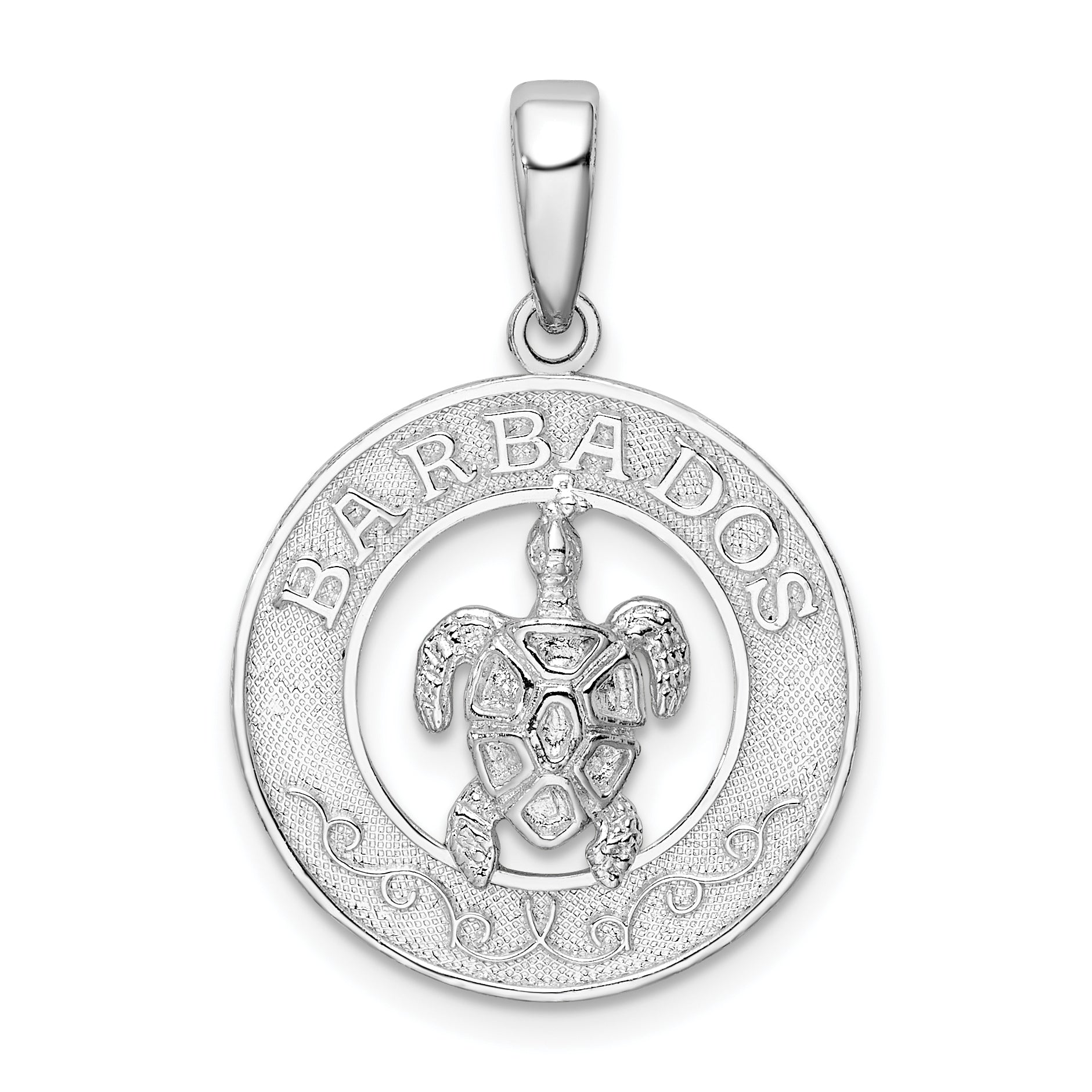 De-Ani Sterling Silver Rhodium-Plated Polished Barbados with Turtle Circle Pendant