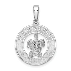 De-Ani Sterling Silver Rhodium-Plated Polished Barbados with Turtle Circle Pendant