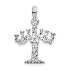De-Ani Sterling Silver Rhodium-plated Polished and Textured 3D Menorah Pendant