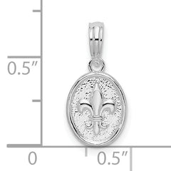 De-Ani Sterling Silver Rhodium-plated Polished and Textured Fleur de Lis Small Oval Pendant