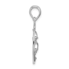 De-Ani Sterling Silver Rhodium-Plated Polished Dolphins Swimming Oval Pendant