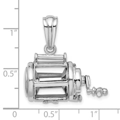 De-Ani Sterling Silver Rhodium-Plated Polished 3D Moveable Fishing Reel Pendant