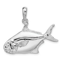 De-Ani Sterling Silver Rhodium-Plated Polished 3D Pompano Fish Pendant