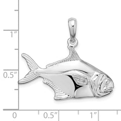 De-Ani Sterling Silver Rhodium-Plated Polished 3D Pompano Fish Pendant