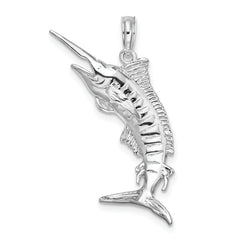 De-Ani Sterling Silver Rhodium-Plated Polished 3D Blue Marlin Pendant