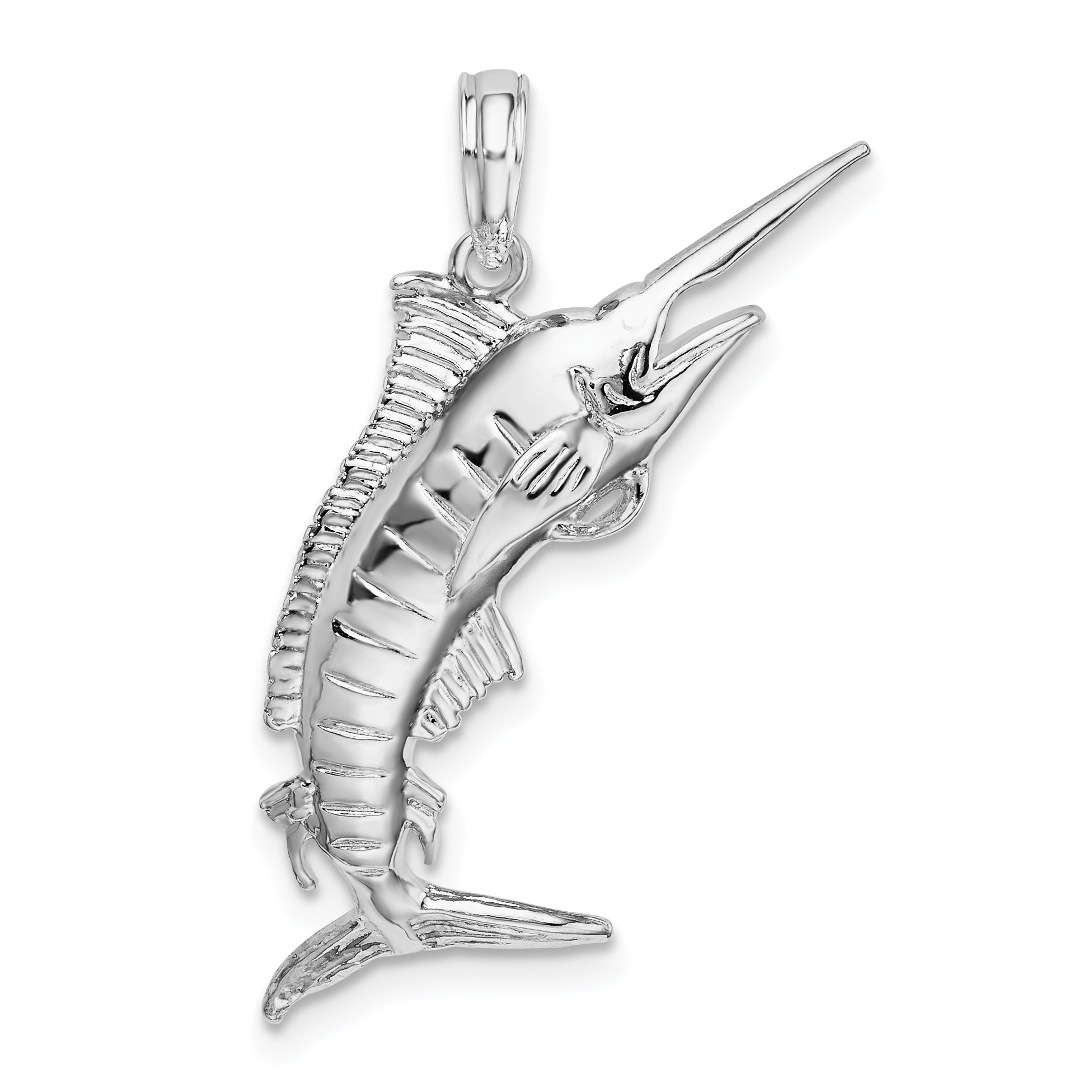 De-Ani Sterling Silver Rhodium-Plated Polished 3D Blue Marlin Pendant