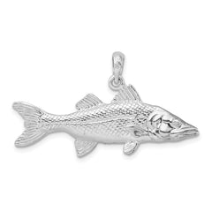 De-Ani Sterling Silver Rhodium-Plated Polished 3D Snook Fish Pendant
