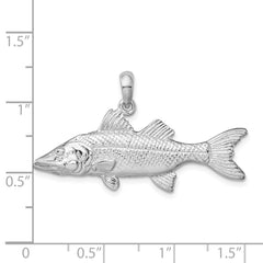 De-Ani Sterling Silver Rhodium-Plated Polished 3D Snook Fish Pendant