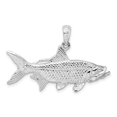 De-Ani Sterling Silver Rhodium-Plated Polished 3D Oxeye Tarpon Fish Pendant