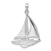 De-Ani Sterling Silver Rhodium-Plated Polished Sailboat Pendant