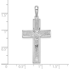 De-Ani Sterling Silver Rhodium-Plated Polished and Satin Crucifix Pendant