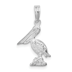 De-Ani Sterling Silver Rhodium-plated Polished 3D Pelican Pendant
