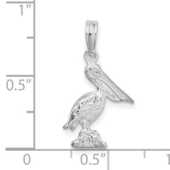 De-Ani Sterling Silver Rhodium-plated Polished 3D Pelican Pendant