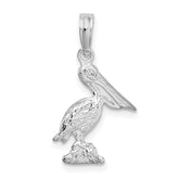 De-Ani Sterling Silver Rhodium-plated Polished 3D Pelican Pendant
