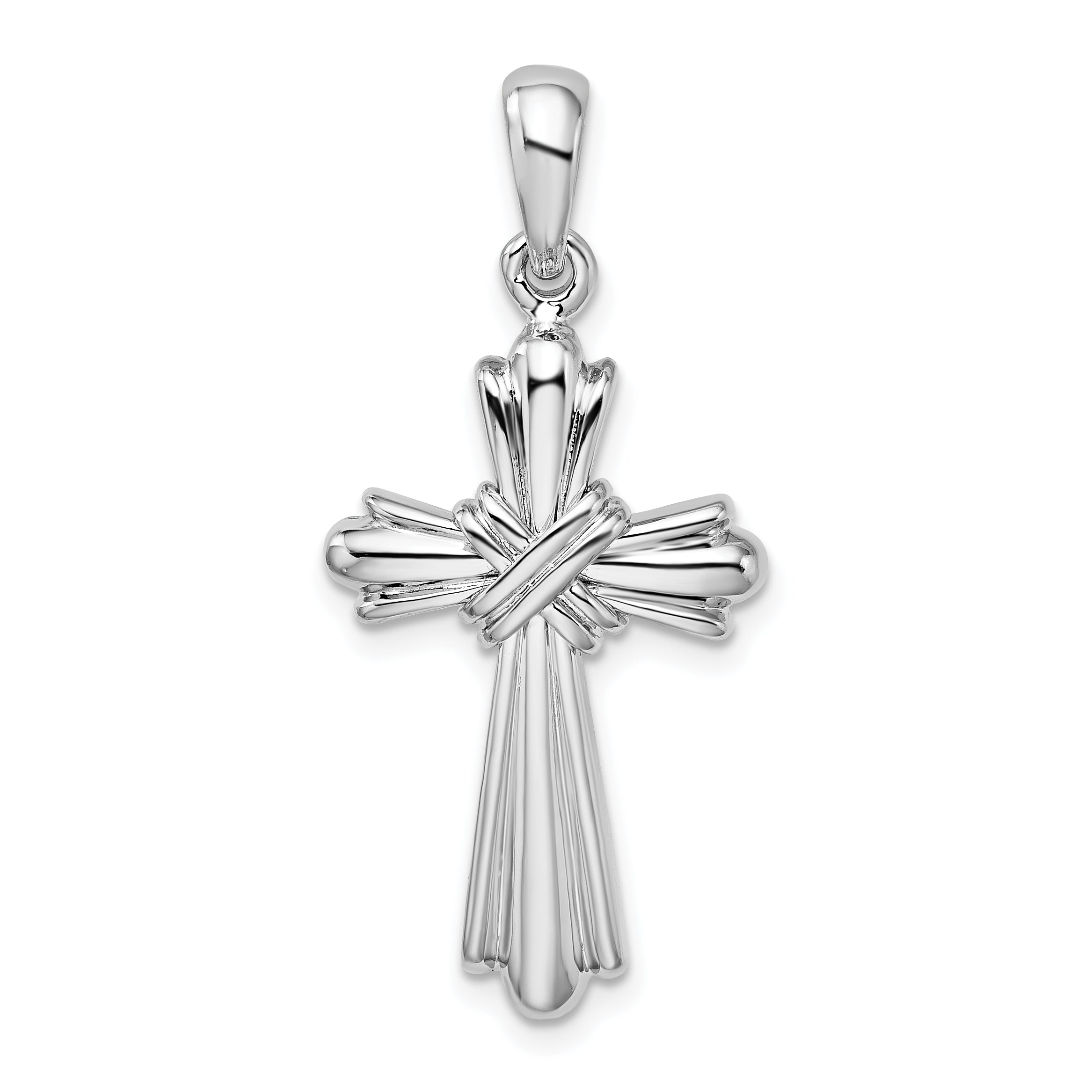 De-Ani Sterling Silver Rhodium-Plated with X-Center Budded Cross Pendant