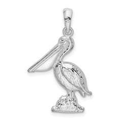 De-Ani Sterling Silver Rhodium-Plated Polished Large 3D Standing Pelican Pendant