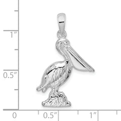 De-Ani Sterling Silver Rhodium-Plated Polished Large 3D Standing Pelican Pendant