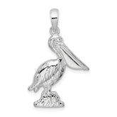 De-Ani Sterling Silver Rhodium-Plated Polished Large 3D Standing Pelican Pendant