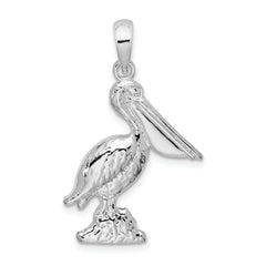 De-Ani Sterling Silver Rhodium-Plated Polished Large 3D Standing Pelican Pendant