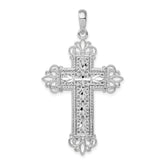 De-Ani Sterling Silver Rhodium-Plated Diamond-Cut Filigree Fleur de Lis Cross Pendant