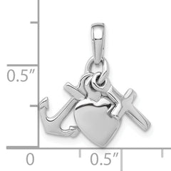 De-Ani Sterling Silver Rhodium-plated Polished 3D Moveable Anchor / Heart / Cross Pendant