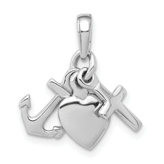 De-Ani Sterling Silver Rhodium-plated Polished 3D Moveable Anchor / Heart / Cross Pendant