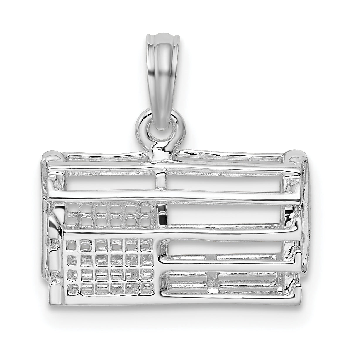 De-Ani Sterling Silver Rhodium-Plated Polished 3D Empty Lobster Trap Pendant
