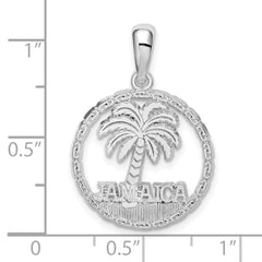De-Ani Sterling Silver Rhodium-Plated Jamaica with Palm Tree Cut-Out Disc Pendant