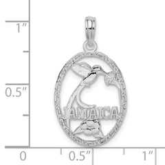 De-Ani Sterling Silver Rhodium-Plated Jamaica Oval Bird and Flower Pendant