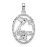 De-Ani Sterling Silver Rhodium-Plated Jamaica Oval Bird and Flower Pendant