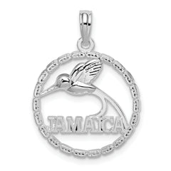 De-Ani Sterling Silver Rhodium-Plated Polished Jamaica Round Circle with Bird Pendant