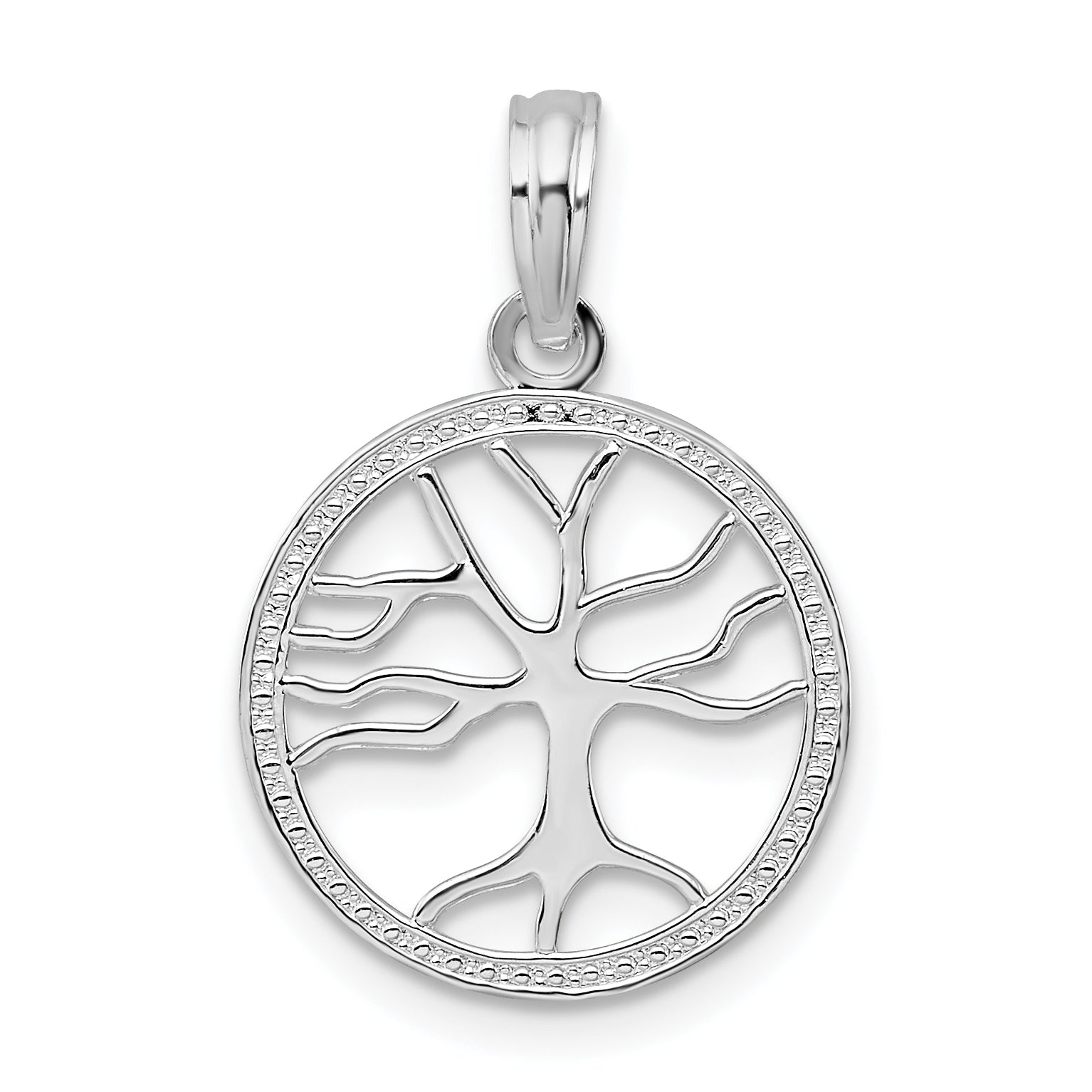 De-Ani Sterling Silver Rhodium-plated Polished Cut-Out Tree of Life Pendant
