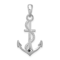 De-Ani Sterling Silver Rhodium-plated Polished 3D Anchor and Rope Pendant