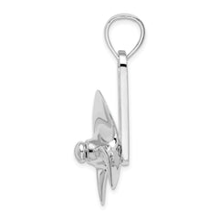 De-Ani Sterling Silver Rhodium-Plated Polished Moveable 3D Propeller Pendant