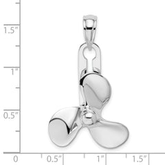 De-Ani Sterling Silver Rhodium-Plated Polished Moveable 3D Propeller Pendant