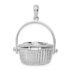 De-Ani Sterling Silver Rhodium-Plated Moveable 3D Nantucket Basket Pendant