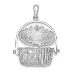 De-Ani Sterling Silver Rhodium-Plated Moveable 3D Nantucket Basket Pendant