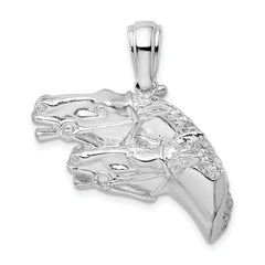 De-Ani Sterling Silver Rhodium-plated Polished Double Horse Head Pendant