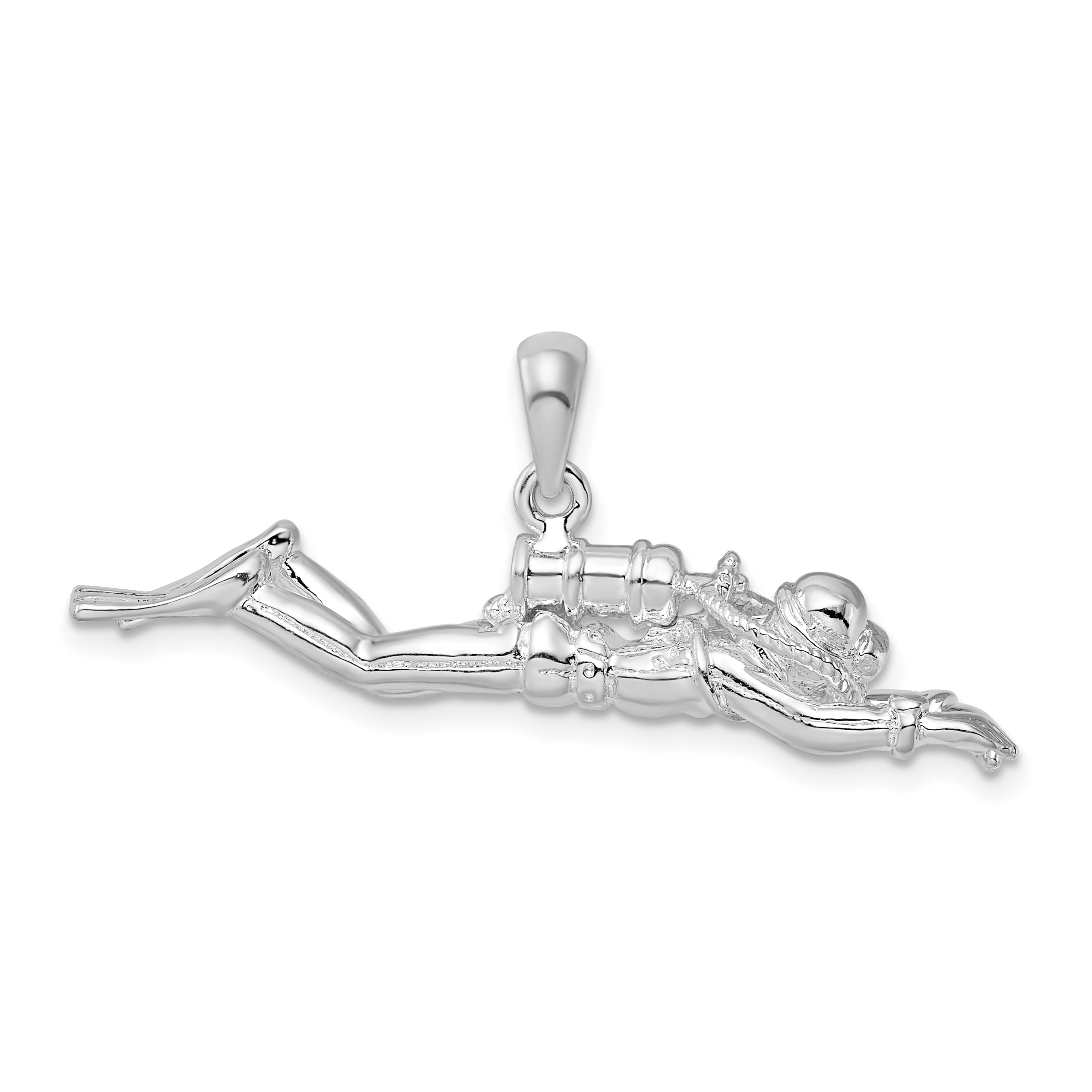 De-Ani Sterling Silver Rhodium-Plated Polished 3D Male Scuba Diver Pendant
