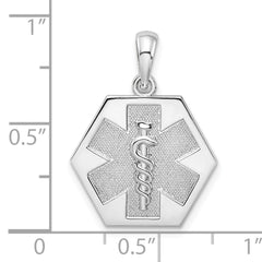 De-Ani Sterling Silver Rhodium-Plated Polished Caduceus Hexagon Disc Pendant