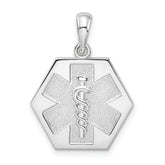 De-Ani Sterling Silver Rhodium-Plated Polished Caduceus Hexagon Disc Pendant