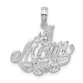 De-Ani Sterling Silver Rhodium-plated Polished #1 Mom with Flower Pendant