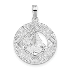 De-Ani Sterling Silver Rhodium-Plated Pentwater Michigan Circle with Sailboat Pendant