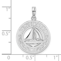 De-Ani Sterling Silver Rhodium-Plated Pentwater Michigan Circle with Sailboat Pendant